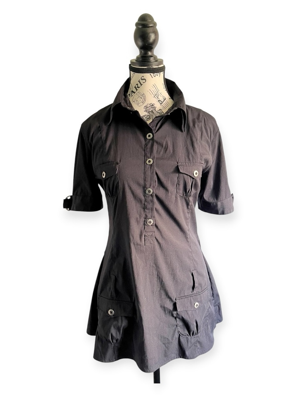 TWIK by Simons Y2K Black Utility Cargo Tunic Shirt Dress